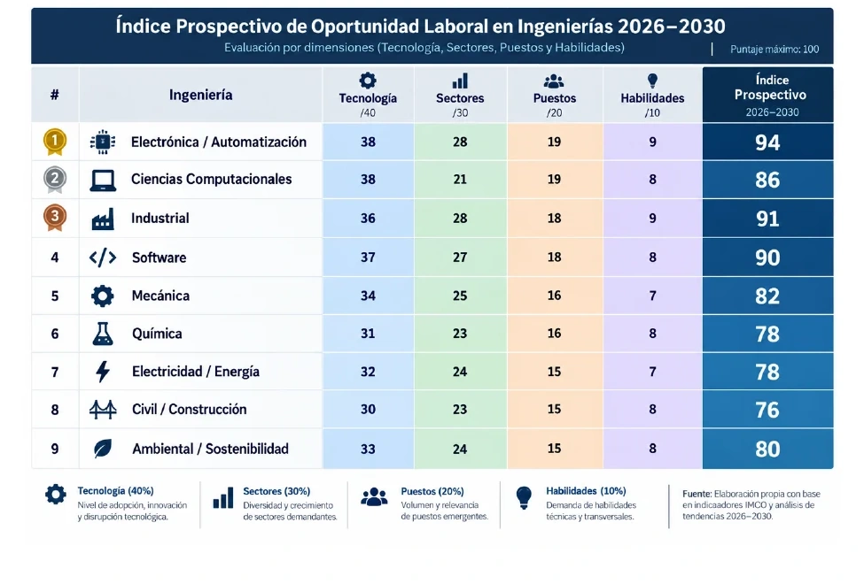 Índice prospectivo de oportunidad laboral en ingenierías 2026–2030
